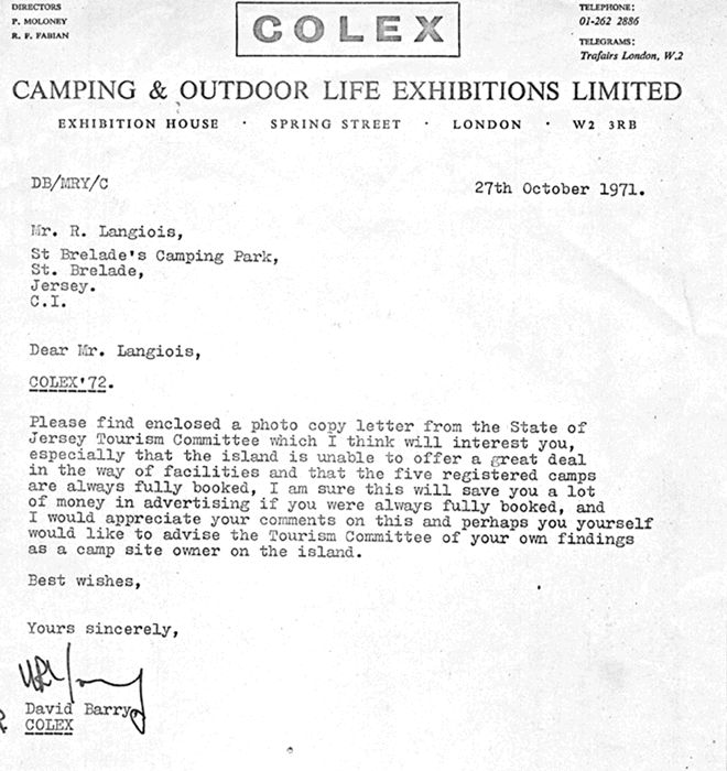 Photograph from Reg Langlois’s archive: Confirmation - they did not want campers!